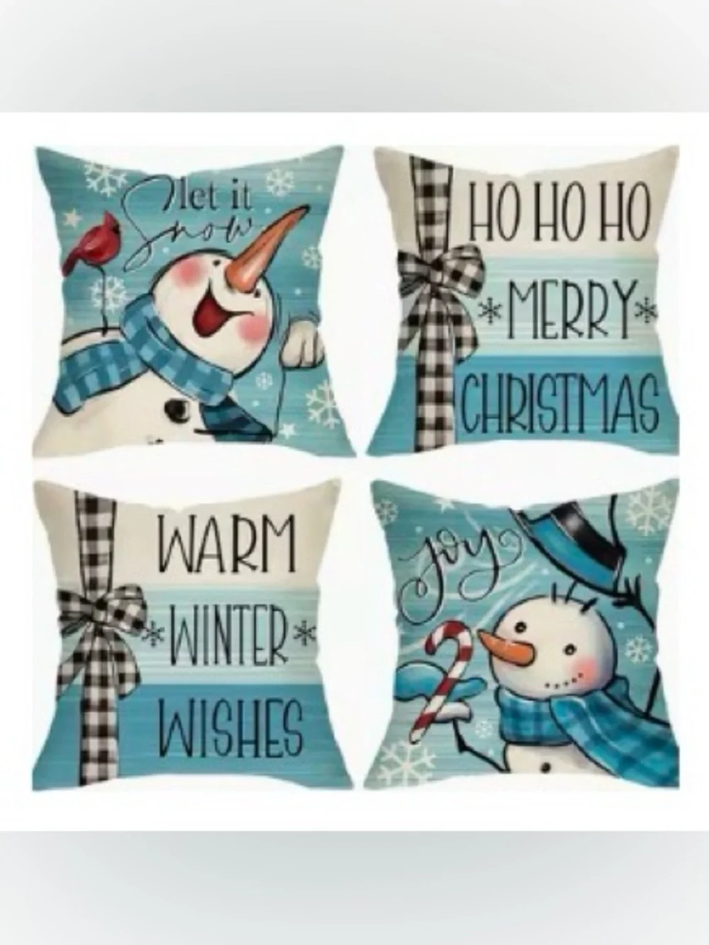 Festive Snowman Holiday Throw Pillow Cover - Blue